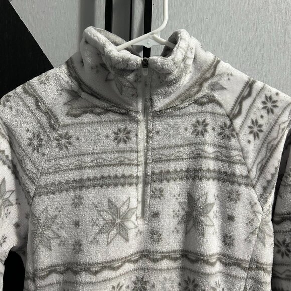 Eddie Bauer White/Gray Snowflake Fleece 1/4 Zip Pullover Women's Size M - Picture 2 of 10